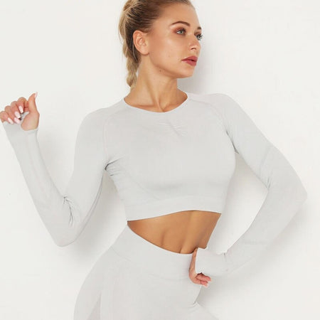 Long-sleeved cropped top | LIGHT GREY
